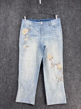 Gloria Vanderbilt Jordyn Jeans High Rise Floral Embroidery Women’s 8 Beachy